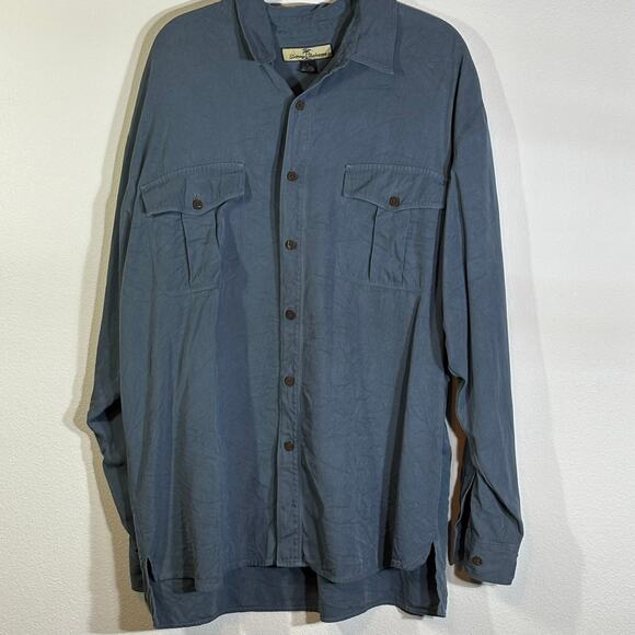 TOMMY BAHAMA Long Sleeve Silk Blend Button Front Shirt Blue SZ LARGE L - Picture 1 of 5